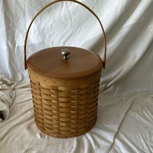 Longaberger Basket Ice Bucket 2003 With Wood Lid Top Handle Vintage